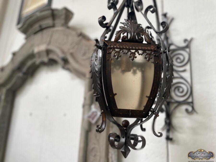 Antique forged iron wall light , it manteince its original glasses , dated back late 18 century , electrified beginning of 19 century .