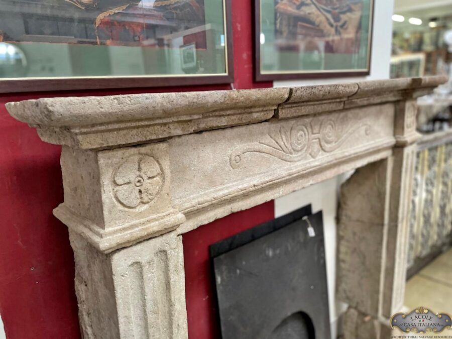 <h3>Antique light stone fireplace</h3>